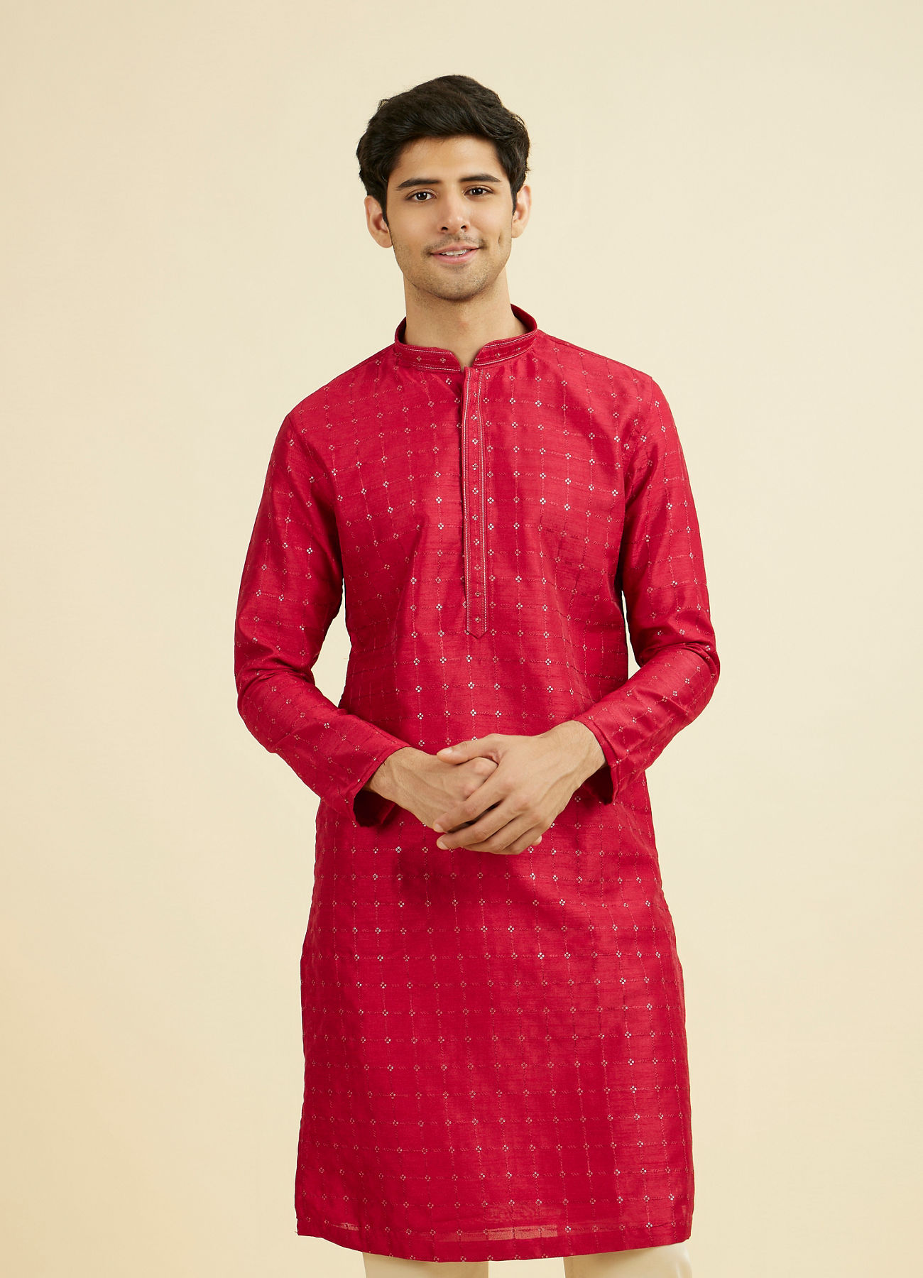 Manyavar Men Festive Red Kurta Pajama Set