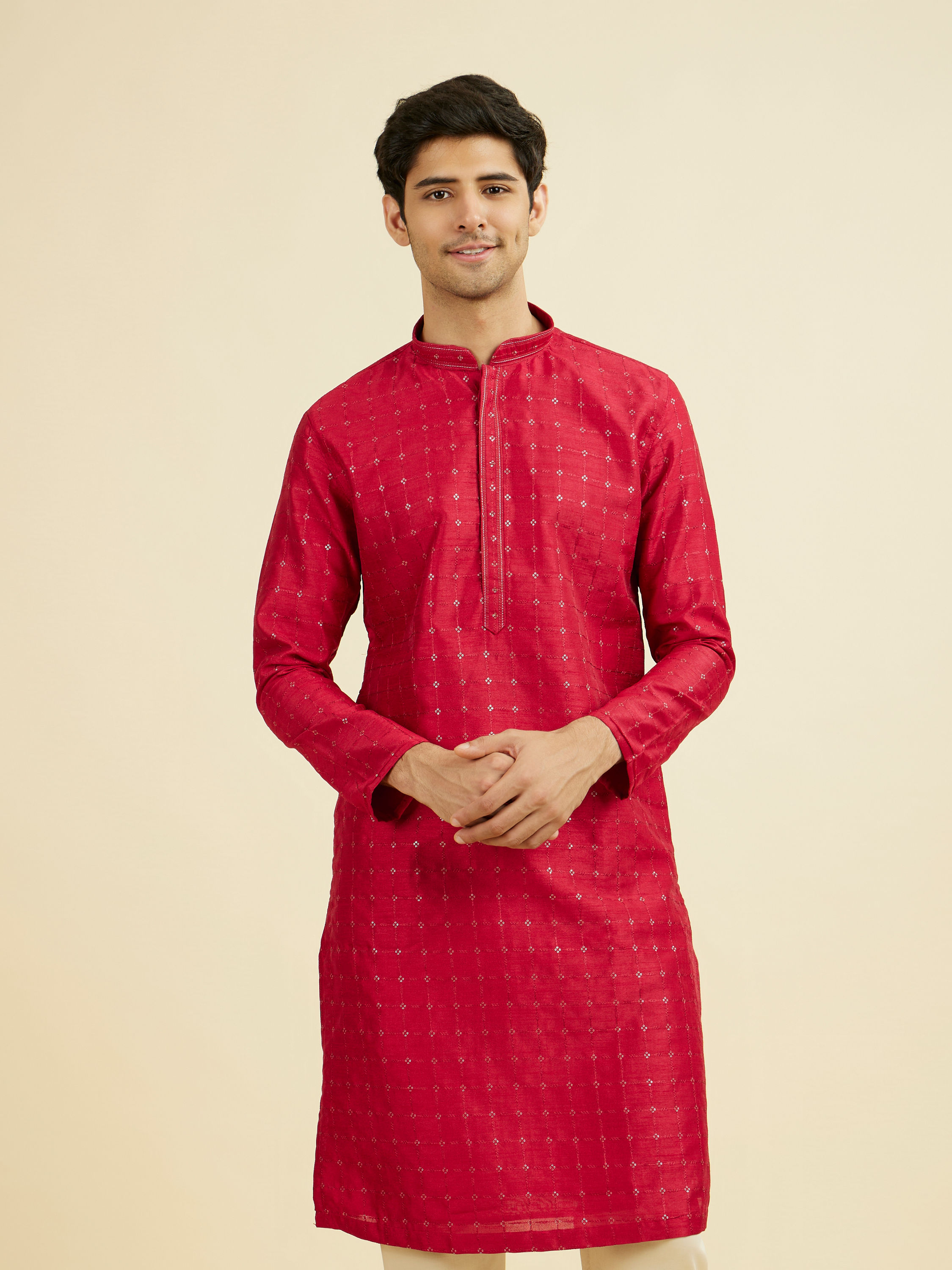 Manyavar Men Festive Red Kurta Pajama Set