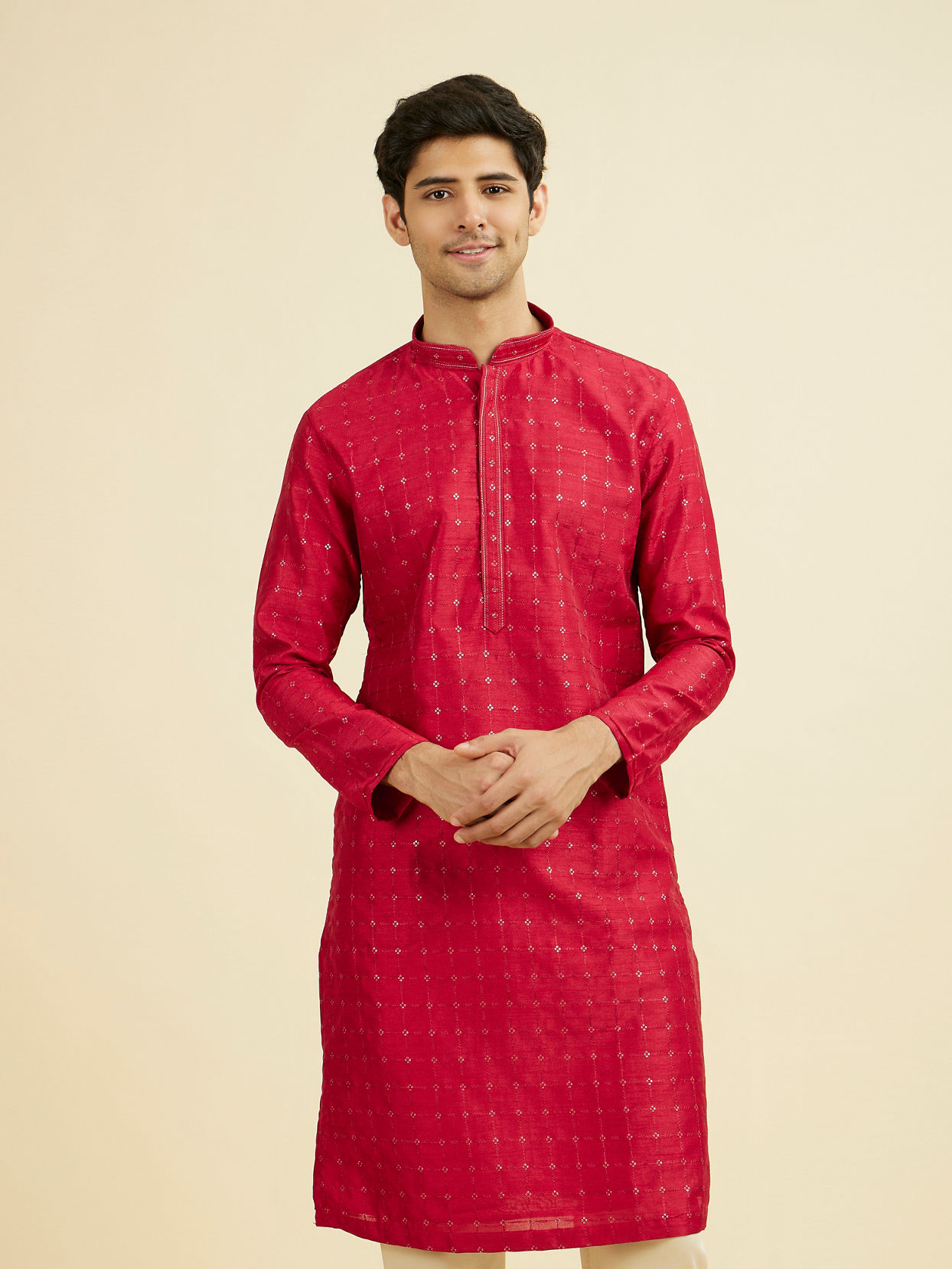 Manyavar Men Festive Red Kurta Pajama Set