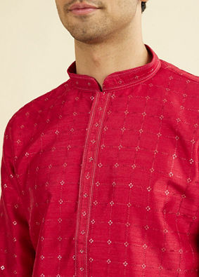Manyavar Men Festive Red Kurta Pajama Set