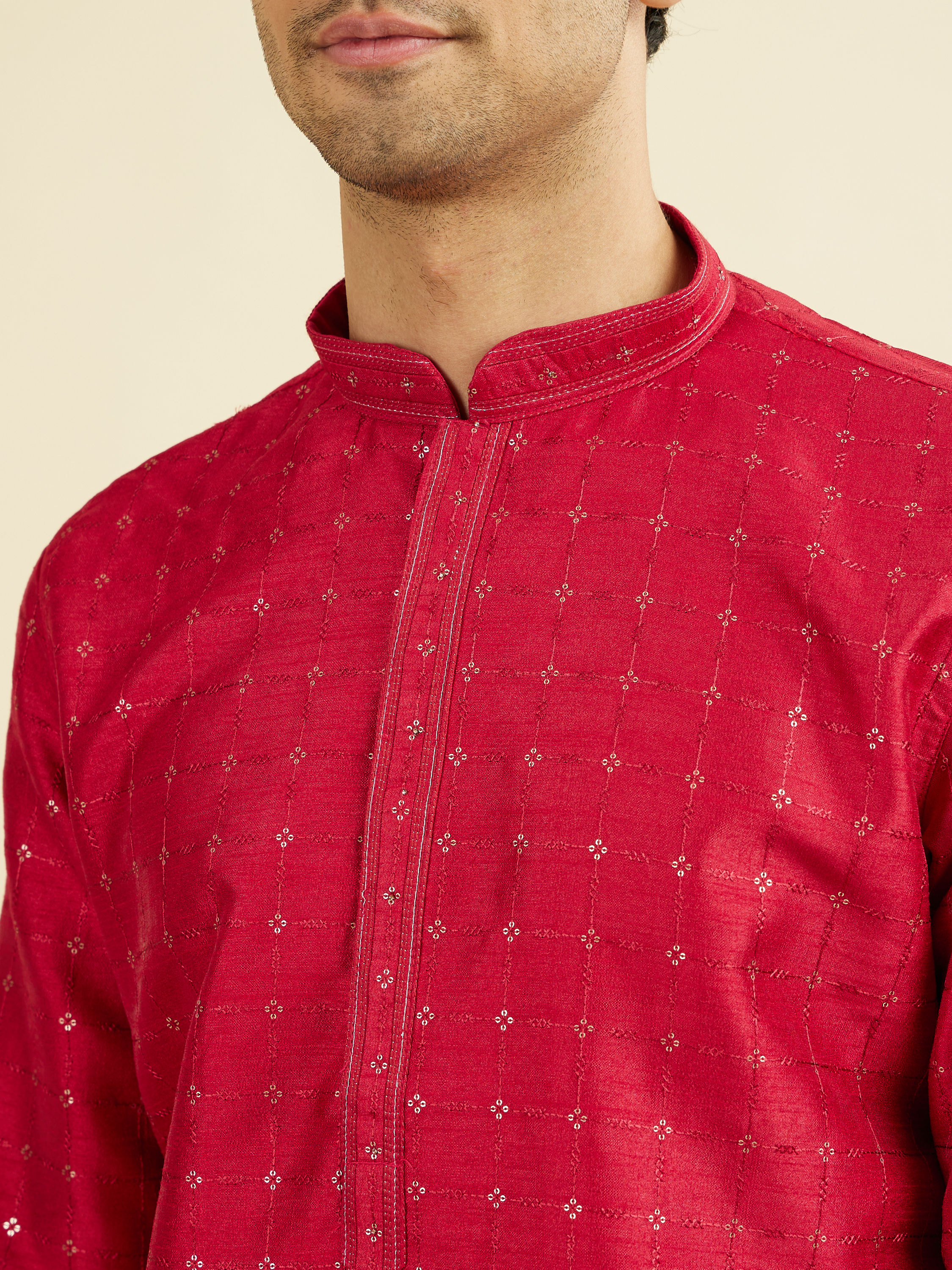 Manyavar Men Festive Red Kurta Pajama Set