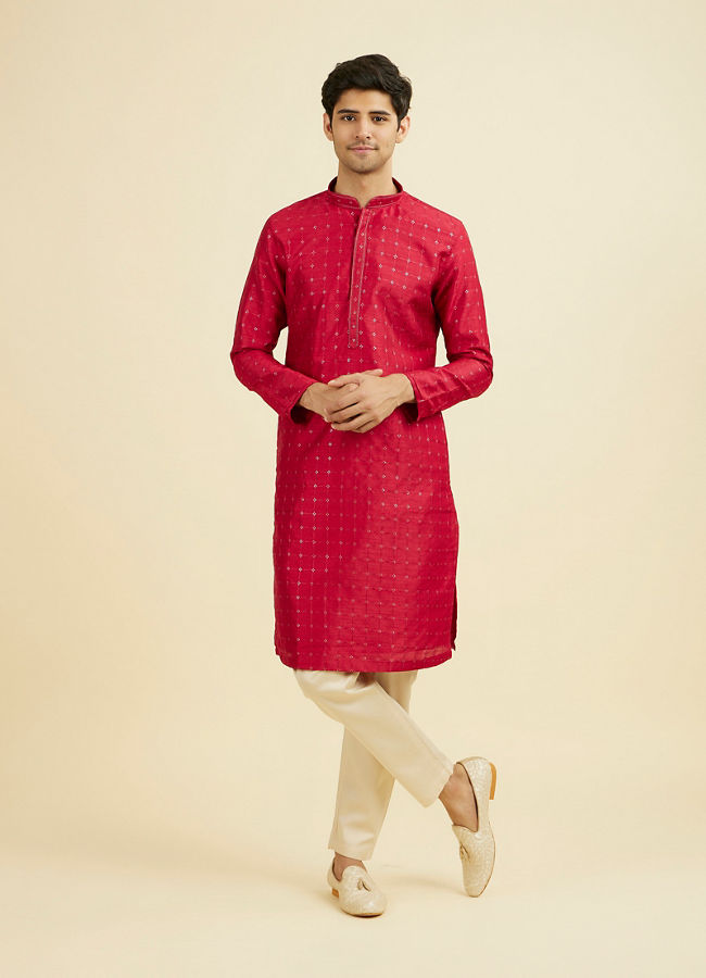 Manyavar Men Festive Red Kurta Pajama Set