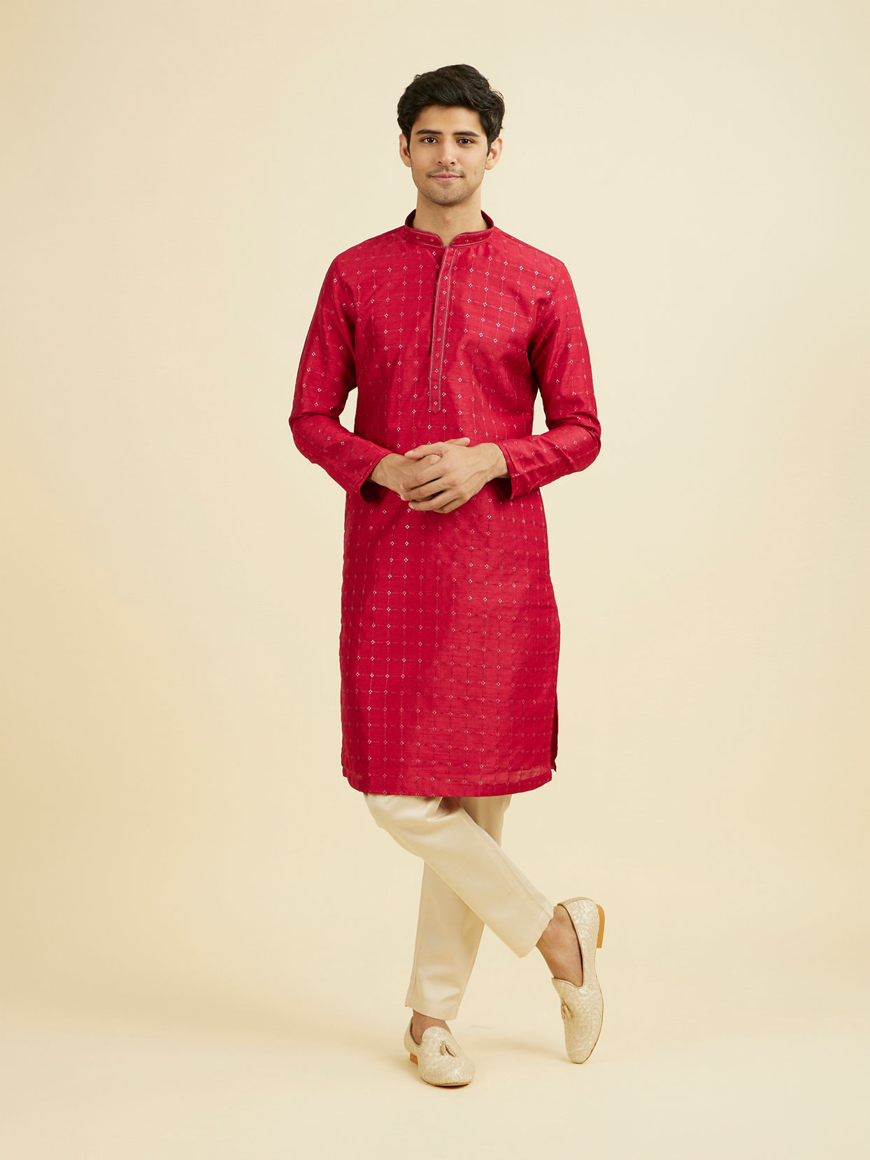 Manyavar Men Festive Red Kurta Pajama Set