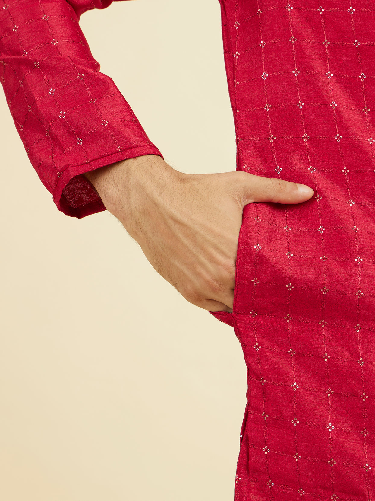 Manyavar Men Festive Red Kurta Pajama Set