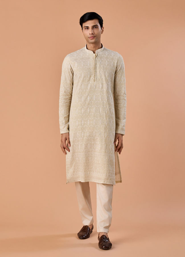 Manyavar Men Pista Green Elegance Kurta Pajama