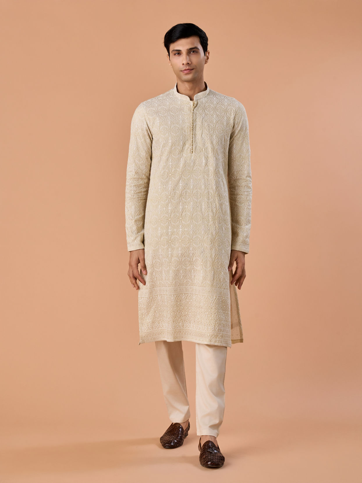 Manyavar Men Pista Green Elegance Kurta Pajama