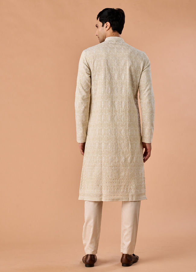 Manyavar Men Pista Green Elegance Kurta Pajama