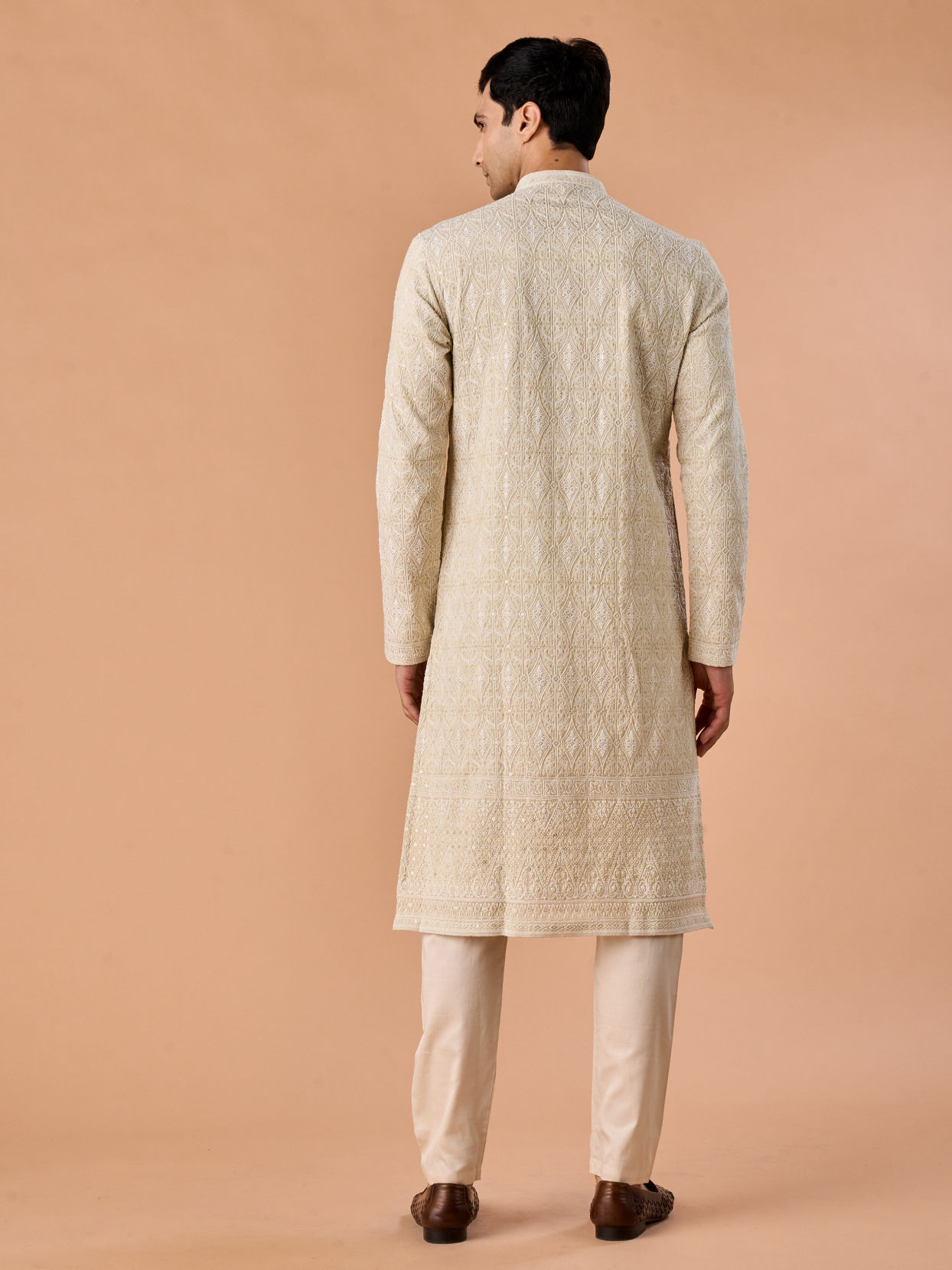 Manyavar Men Pista Green Elegance Kurta Pajama
