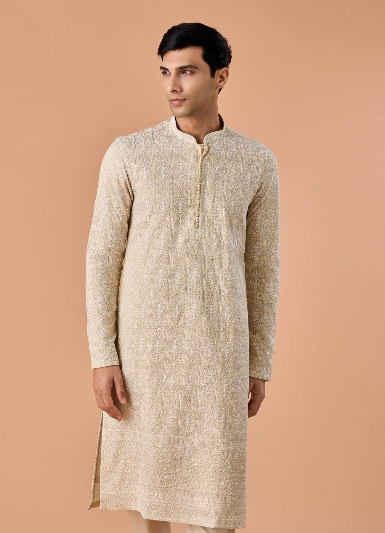 Manyavar Men Pista Green Elegance Kurta Pajama