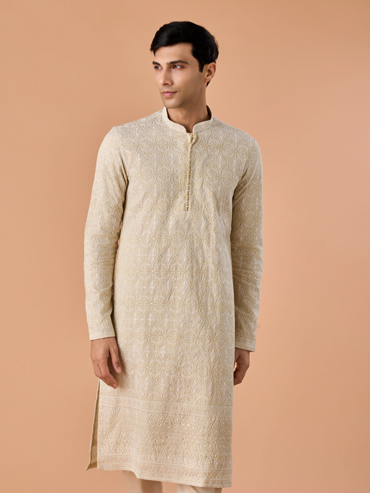 Manyavar Men Pista Green Elegance Kurta Pajama