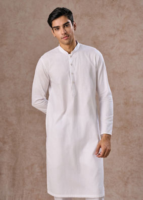 Manyavar Men Ethereal White Cotton Kurta Pajama