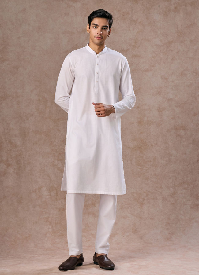 Manyavar Men Ethereal White Cotton Kurta Pajama