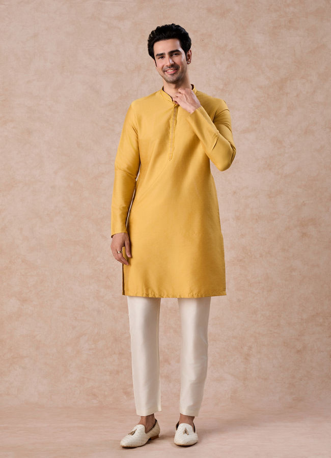 Manyavar Men Sunlit Mustard Kurta Pajama Set