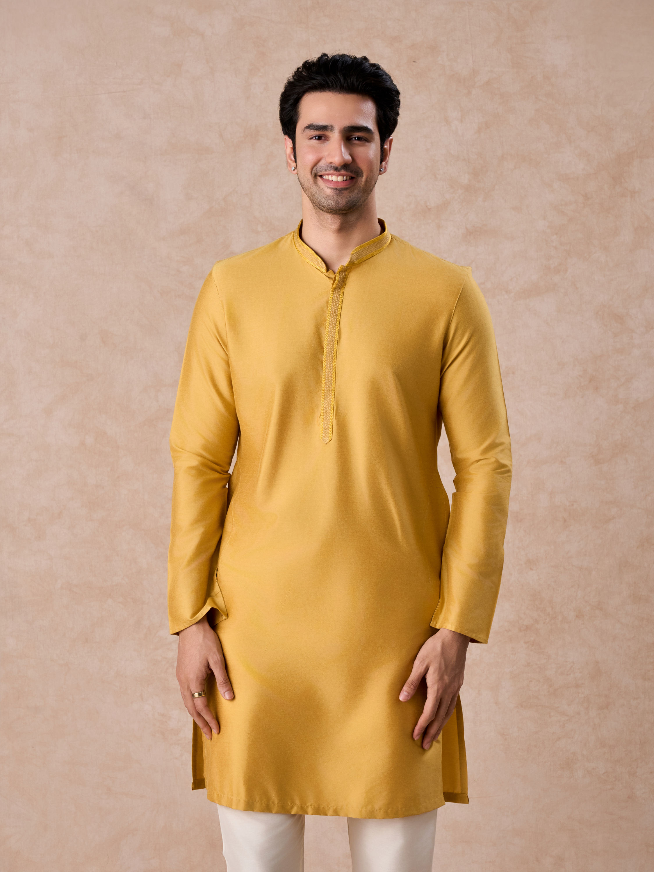 Manyavar Men Sunlit Mustard Kurta Pajama Set