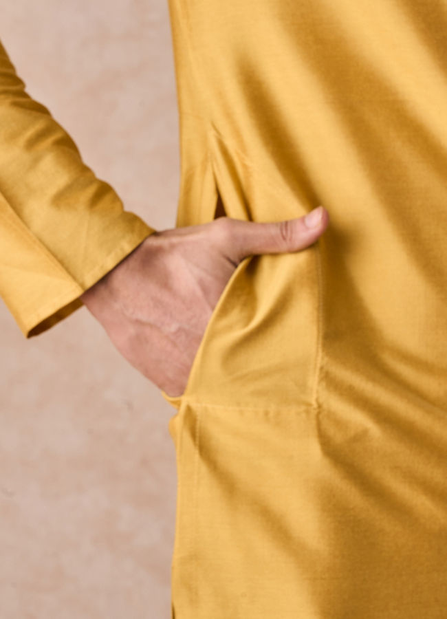 Manyavar Men Sunlit Mustard Kurta Pajama Set