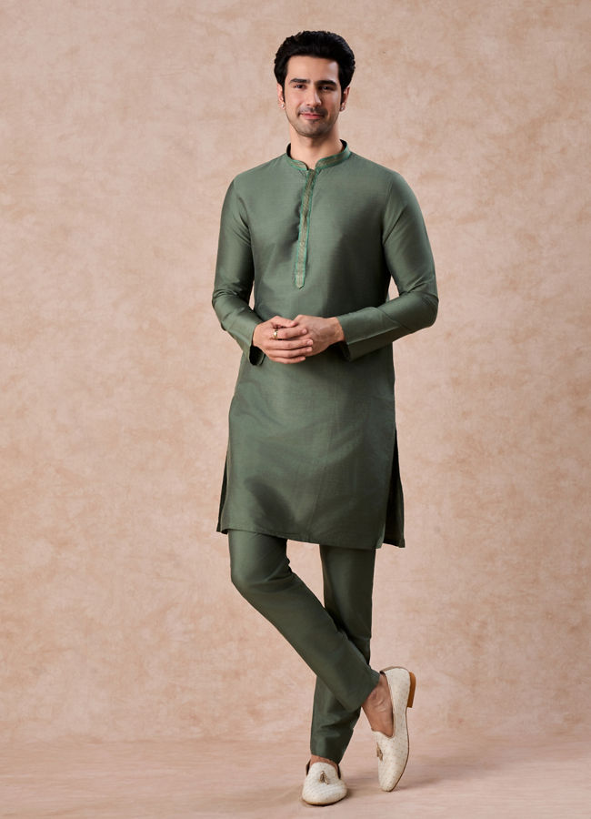 Manyavar Men Exotic Olive Green Kurta Pajama