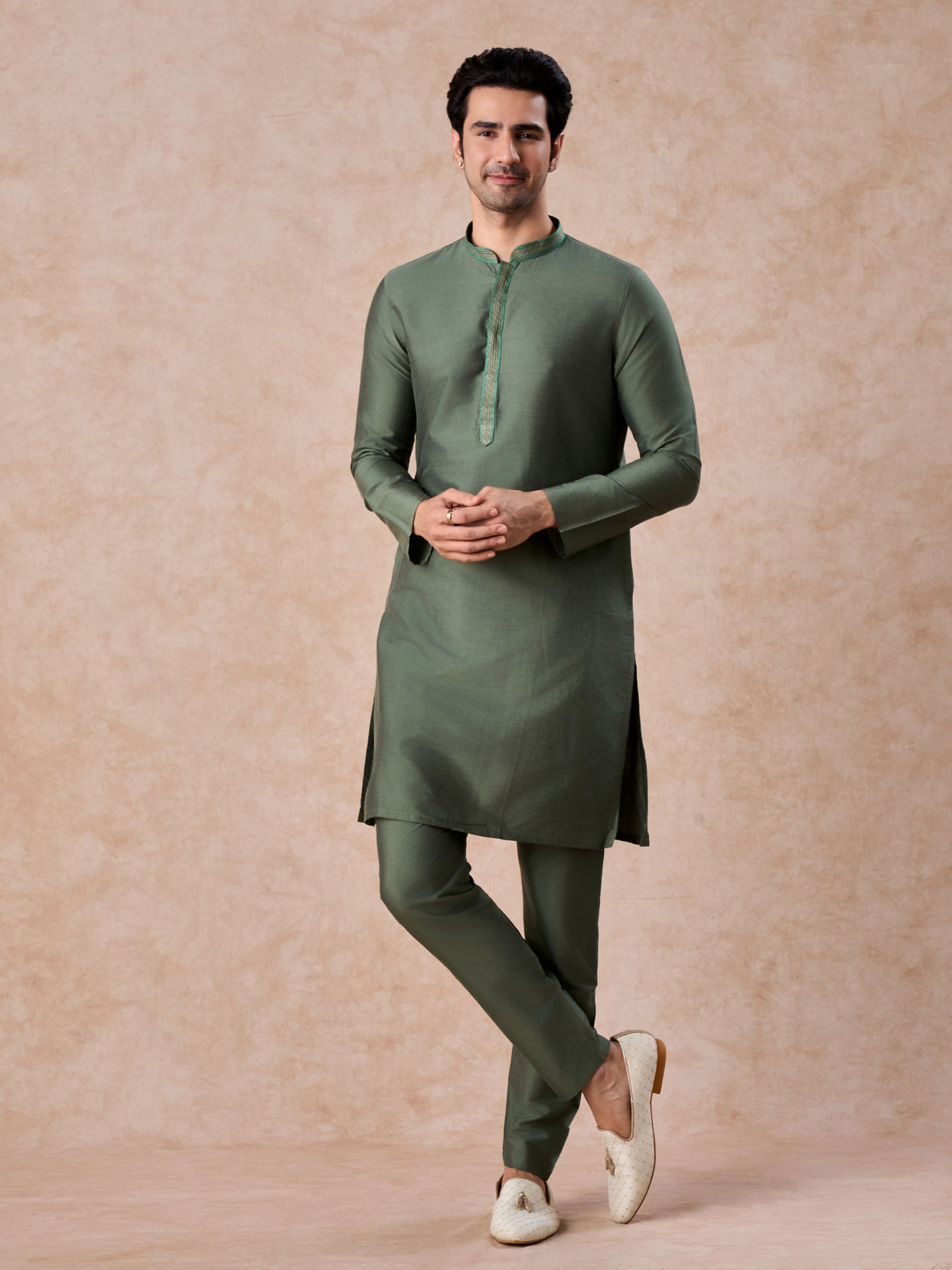 Manyavar Men Exotic Olive Green Kurta Pajama