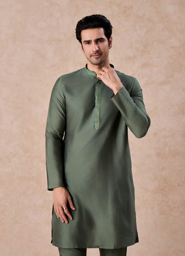 Manyavar Men Exotic Olive Green Kurta Pajama