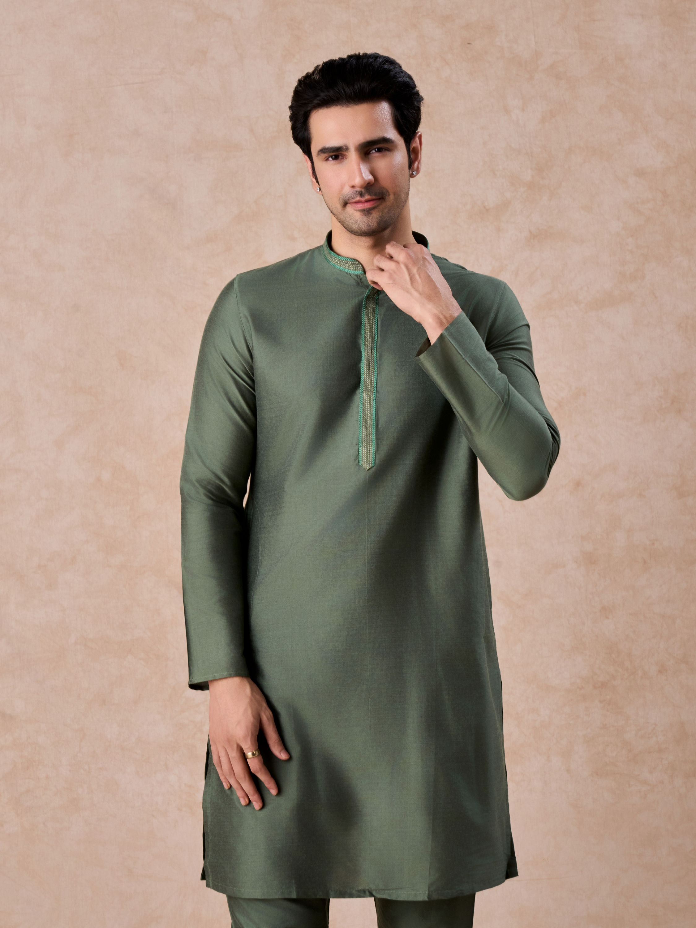 Manyavar Men Exotic Olive Green Kurta Pajama