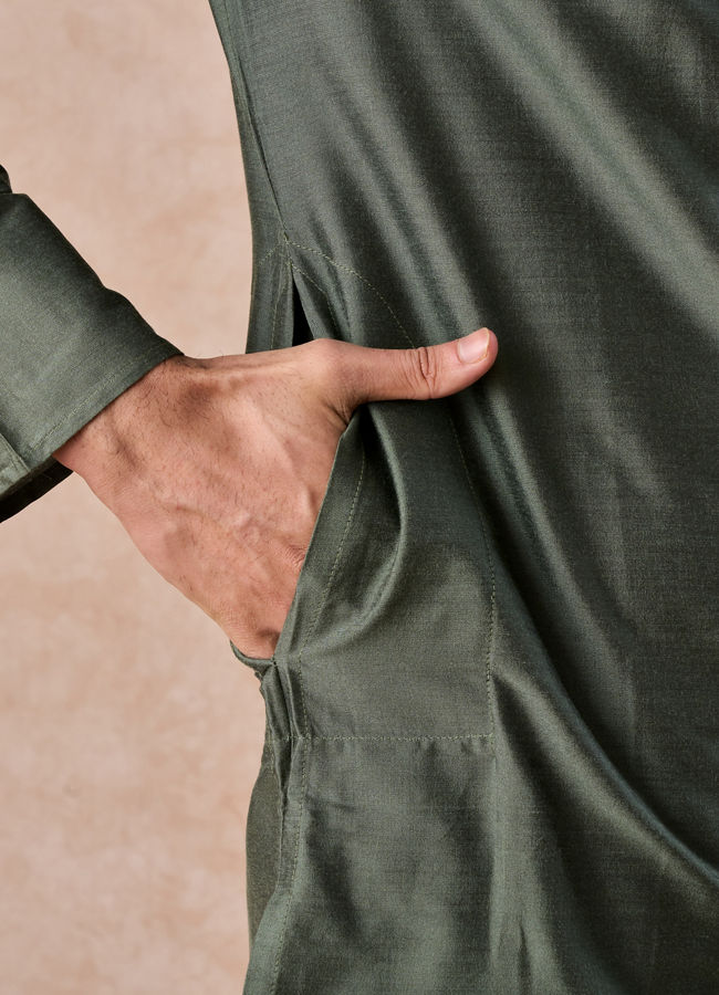 Manyavar Men Exotic Olive Green Kurta Pajama