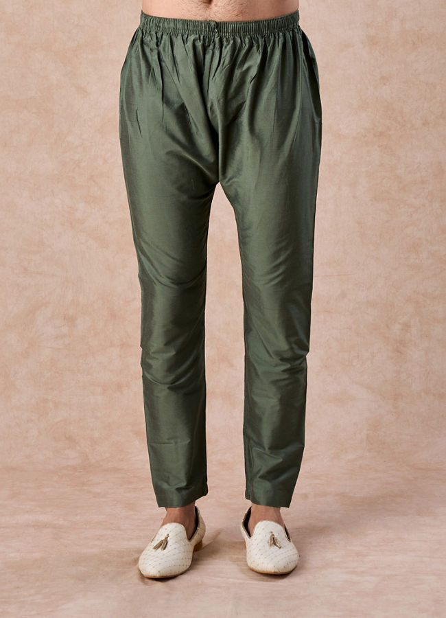 Manyavar Men Exotic Olive Green Kurta Pajama