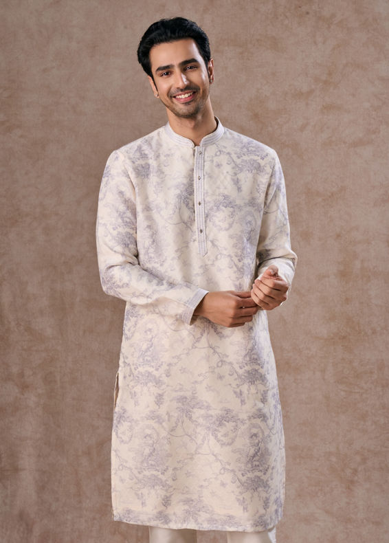 Manyavar Men Radiant Cream Lilac Kurta Pajama