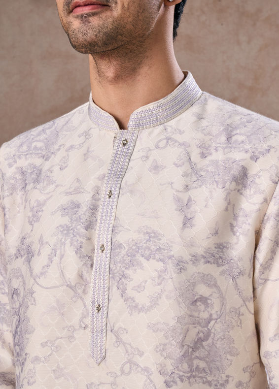 Manyavar Men Radiant Cream Lilac Kurta Pajama