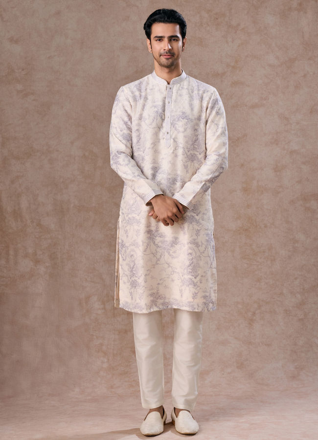 Manyavar Men Radiant Cream Lilac Kurta Pajama