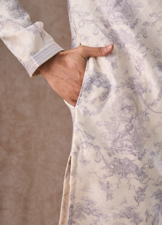Manyavar Men Radiant Cream Lilac Kurta Pajama