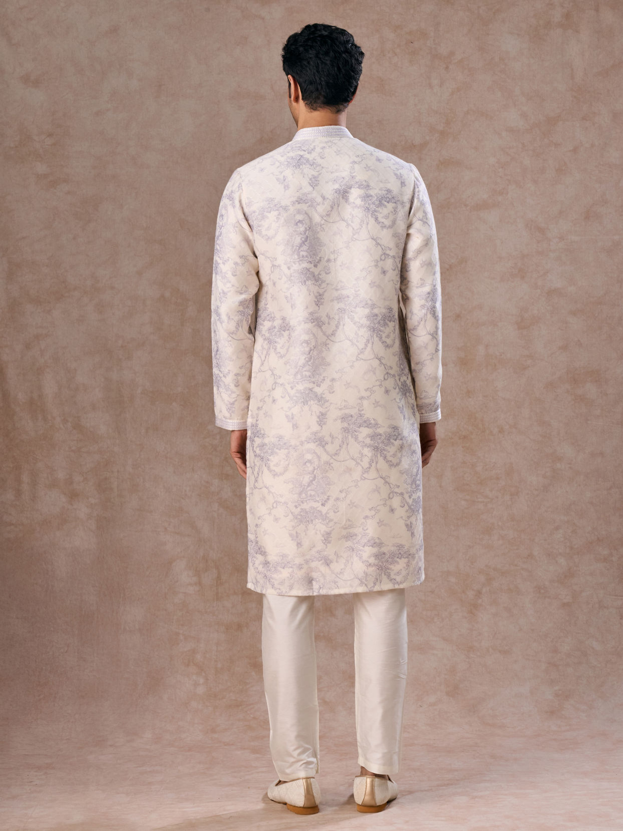 Manyavar Men Radiant Cream Lilac Kurta Pajama