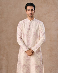 Manyavar Men Cream Dusty Pink Festive Kurta Pajama