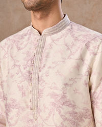 Manyavar Men Cream Dusty Pink Festive Kurta Pajama