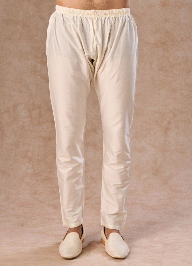 Manyavar Men Cream Dusty Pink Festive Kurta Pajama