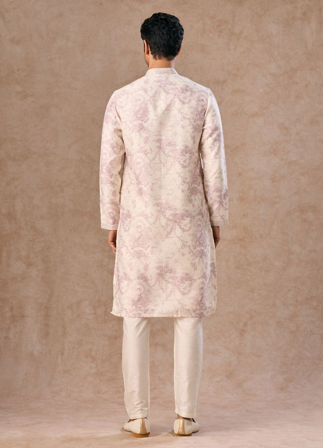 Manyavar Men Cream Dusty Pink Festive Kurta Pajama