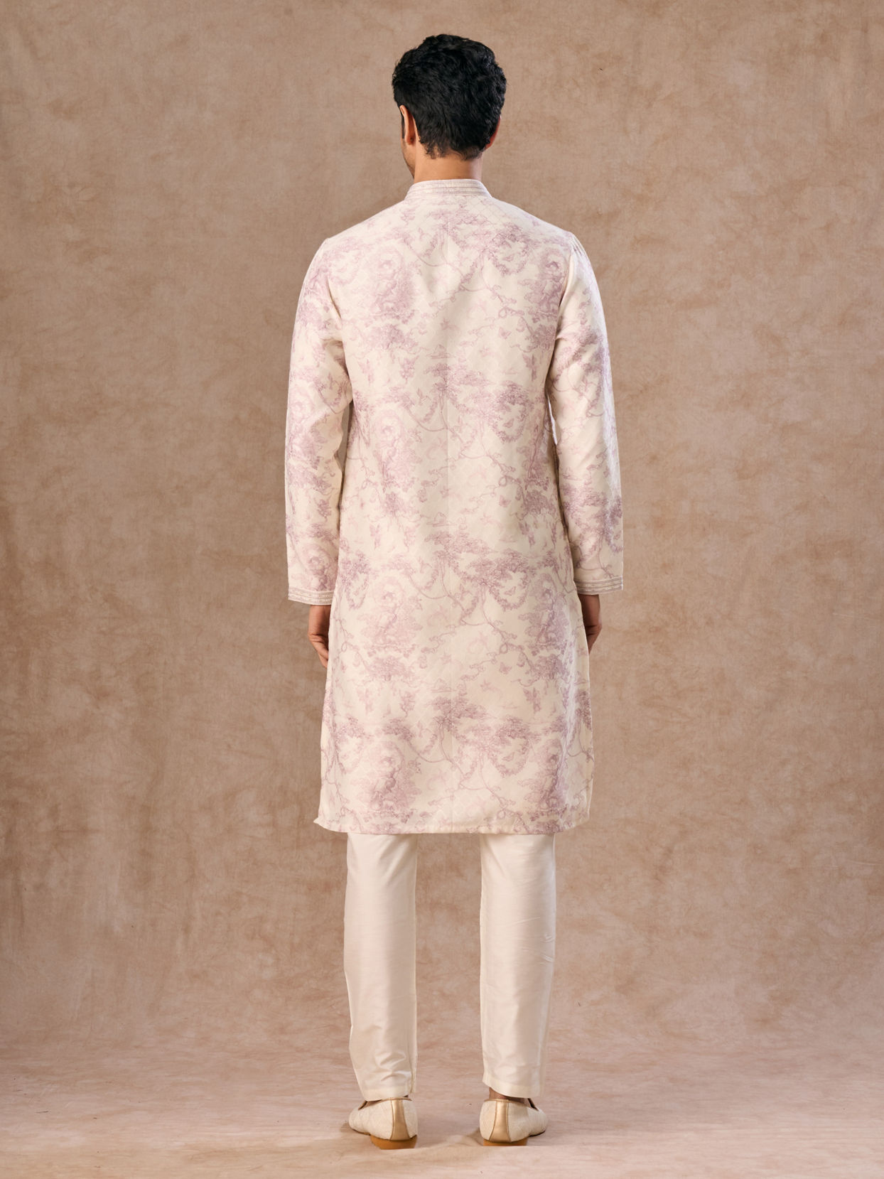 Manyavar Men Cream Dusty Pink Festive Kurta Pajama