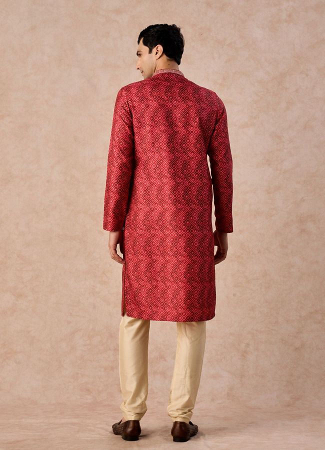 Manyavar Men Rust Art Silk Printed Kurta Pajama