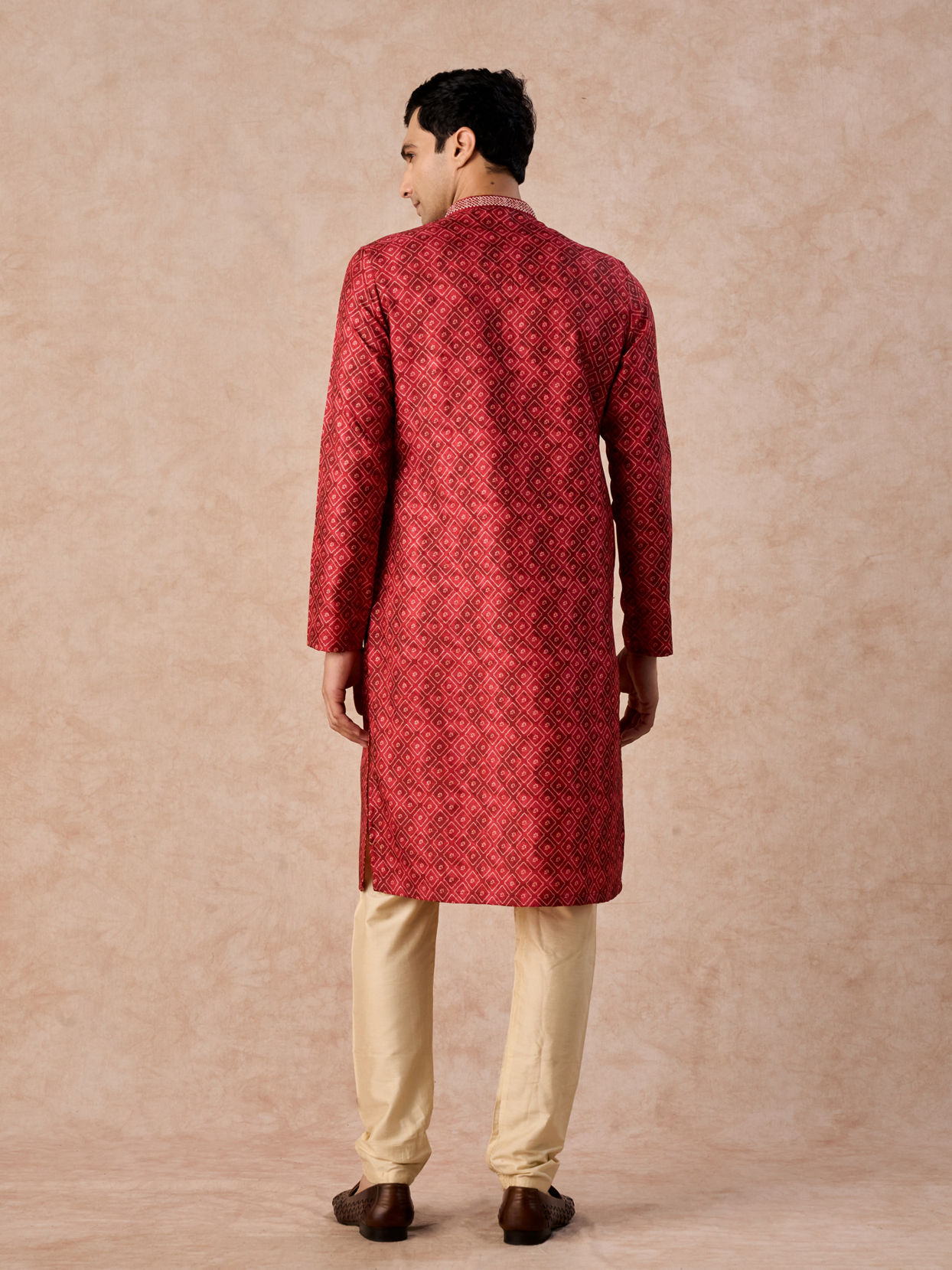 Manyavar Men Rust Art Silk Printed Kurta Pajama