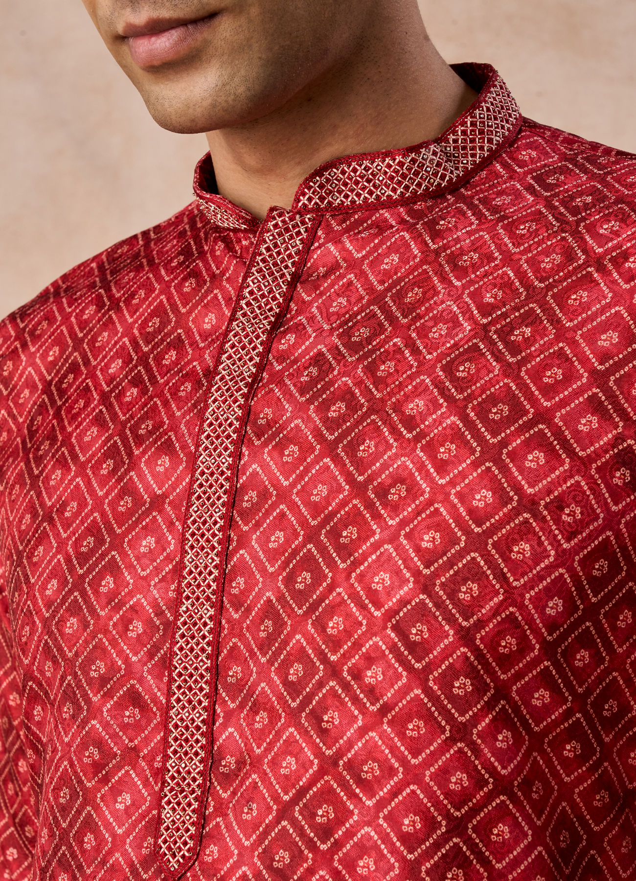 Manyavar Men Rust Art Silk Printed Kurta Pajama