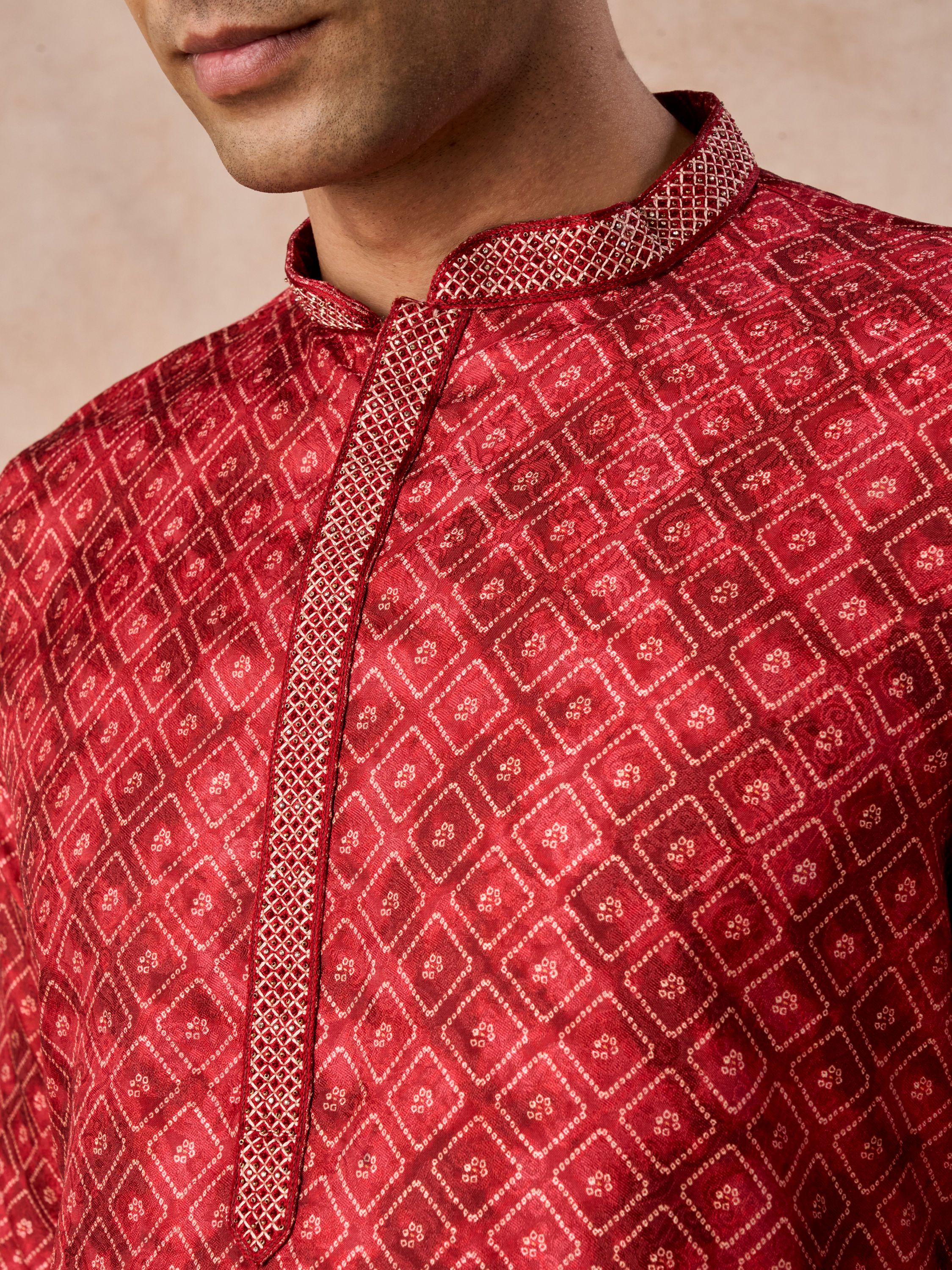 Manyavar Men Rust Art Silk Printed Kurta Pajama