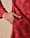 Manyavar Men Rust Art Silk Printed Kurta Pajama