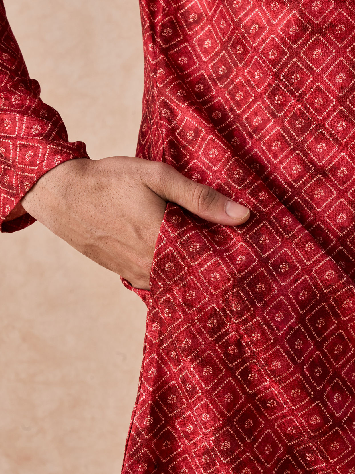 Manyavar Men Rust Art Silk Printed Kurta Pajama