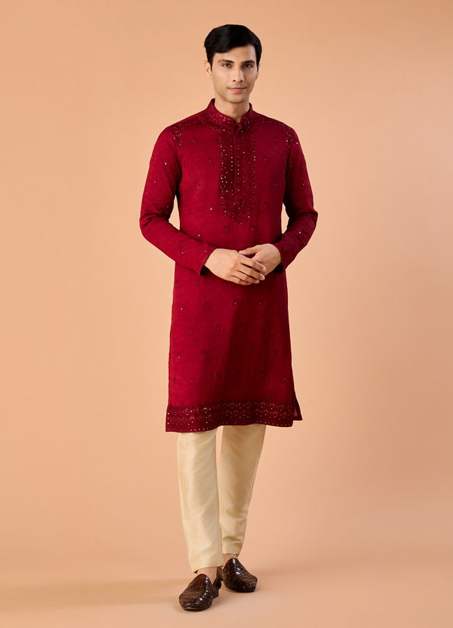 Manyavar Men Maroon Glory Kurta Pajama