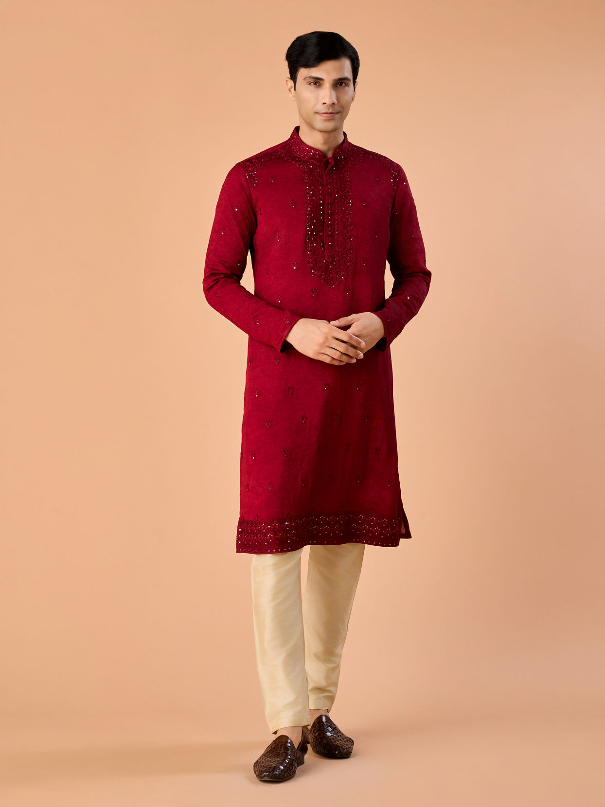 Manyavar Men Maroon Glory Kurta Pajama