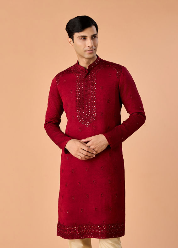 Manyavar Men Maroon Glory Kurta Pajama