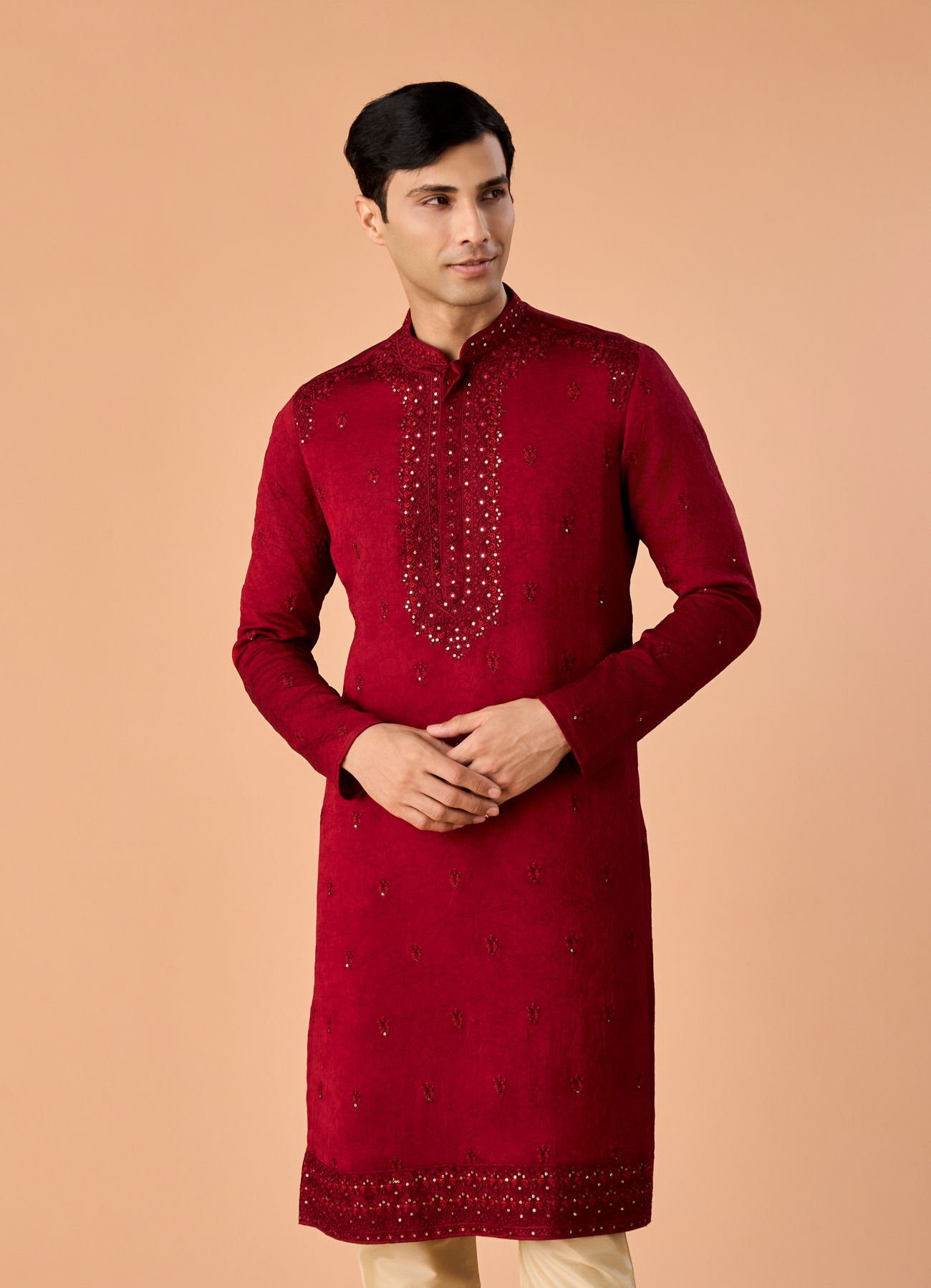 Manyavar Men Maroon Glory Kurta Pajama
