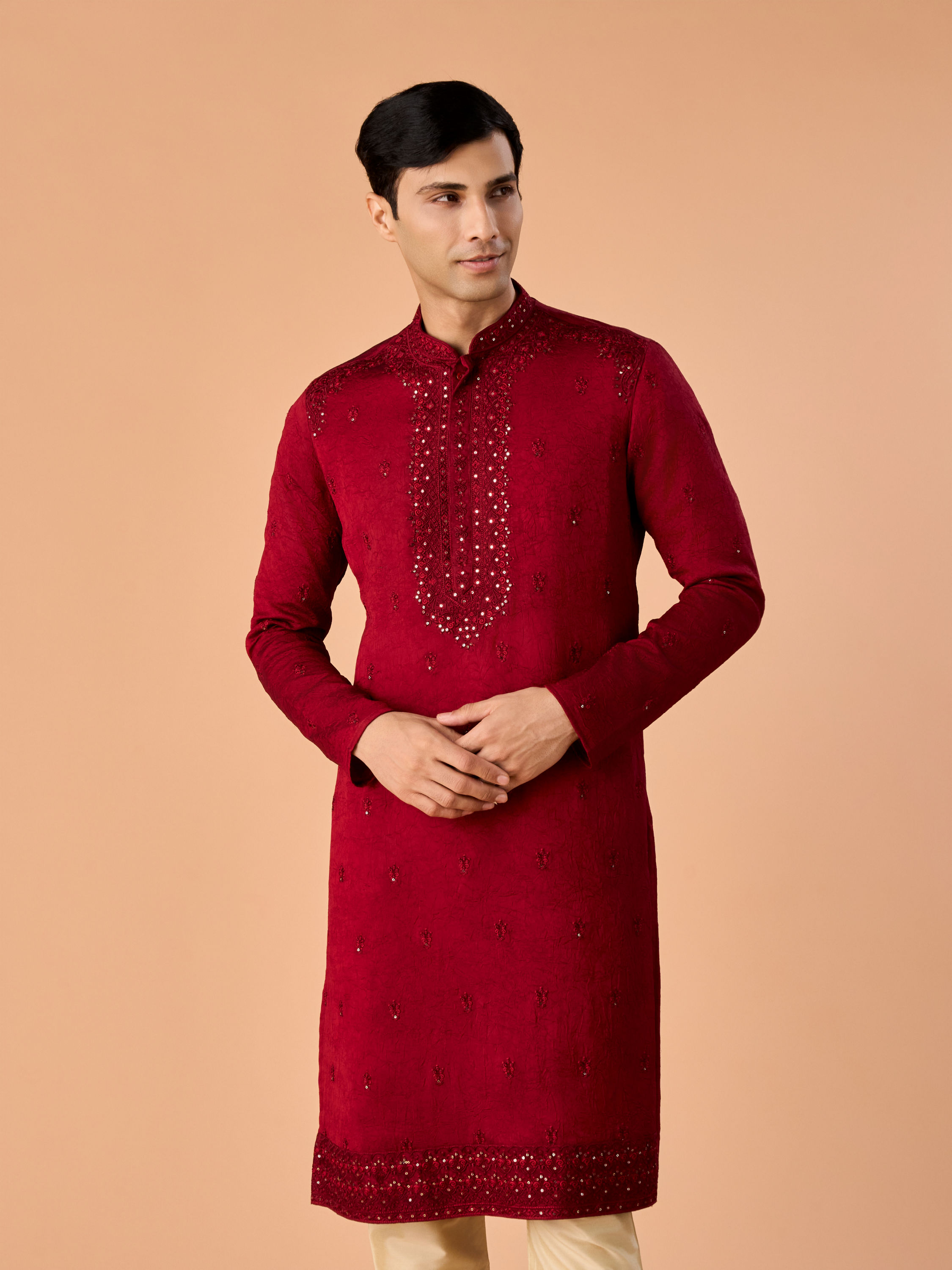 Manyavar Men Maroon Glory Kurta Pajama