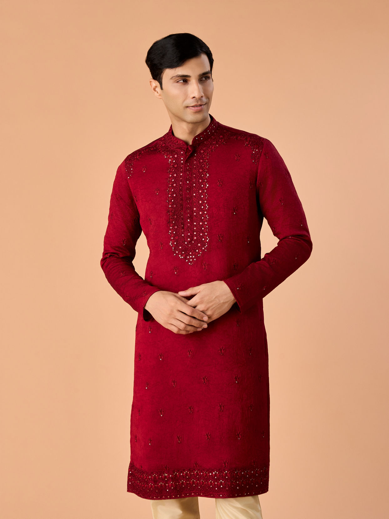 Manyavar Men Maroon Glory Kurta Pajama