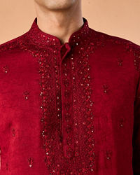 Manyavar Men Maroon Glory Kurta Pajama