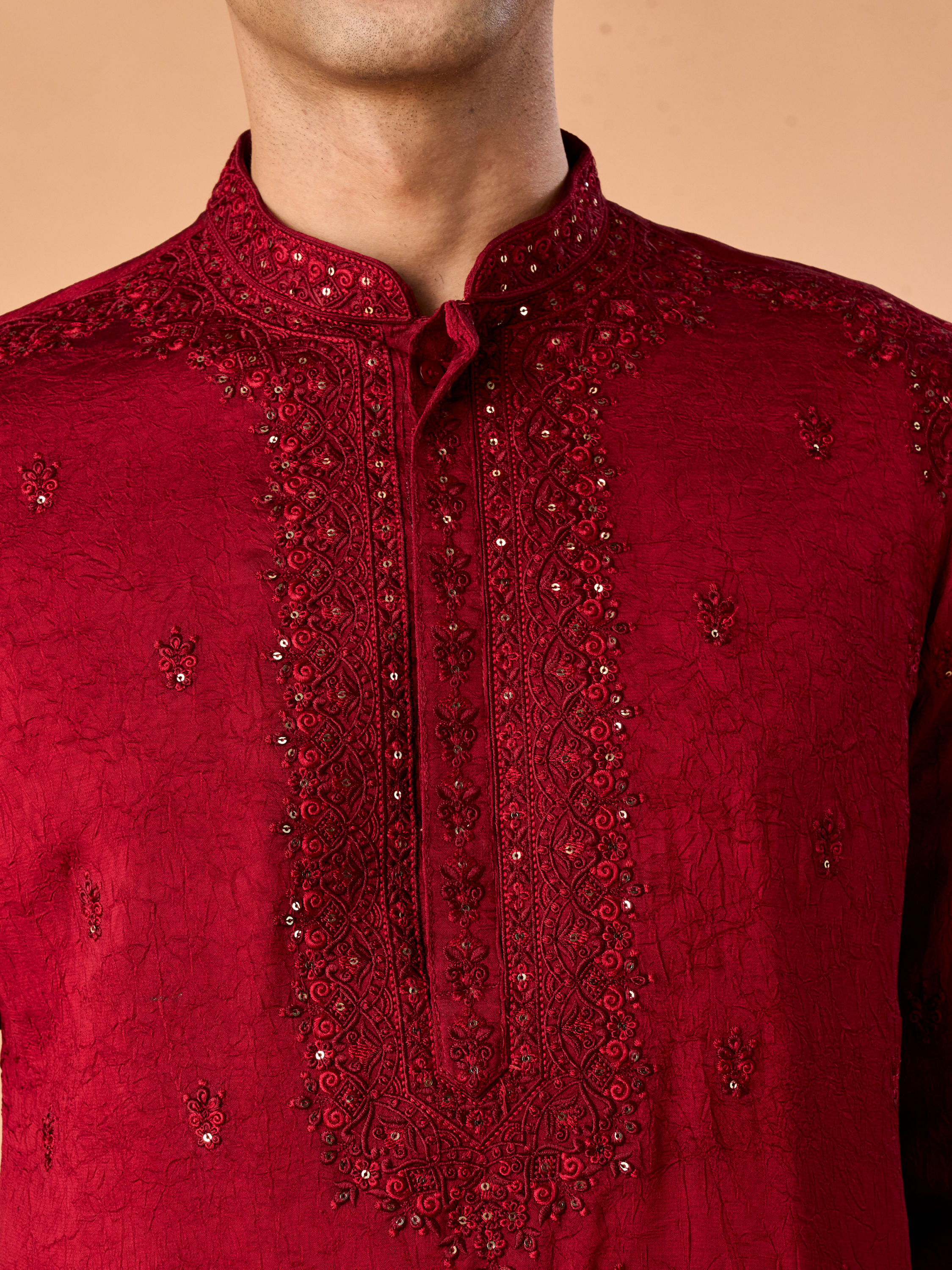 Manyavar Men Maroon Glory Kurta Pajama