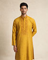 Manyavar Men Yellow Blended Viscose Kurta Pajama with Embroidery